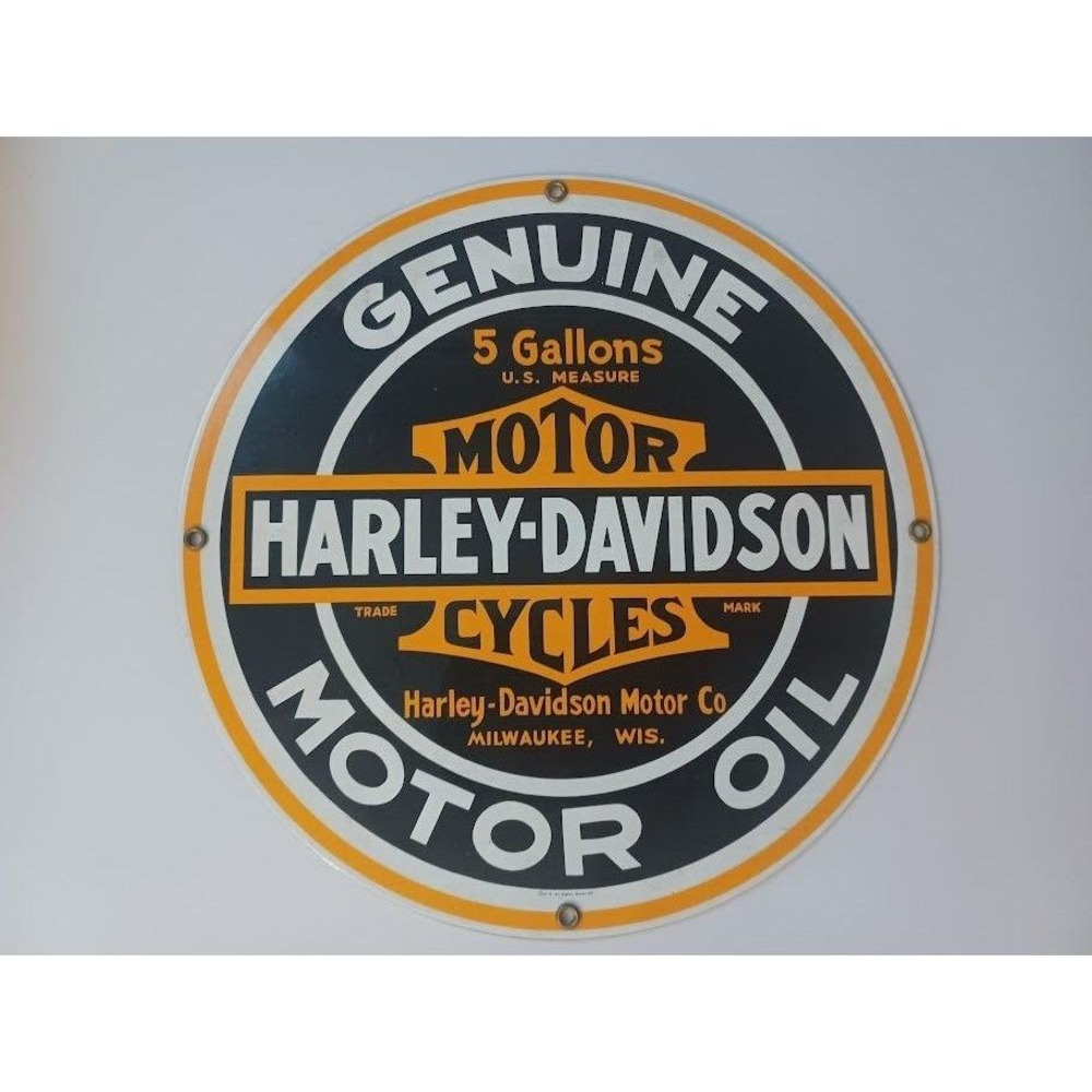 Harley-Davidson Genuine Motor Oil Round Porcelain Metal 11" Sign
